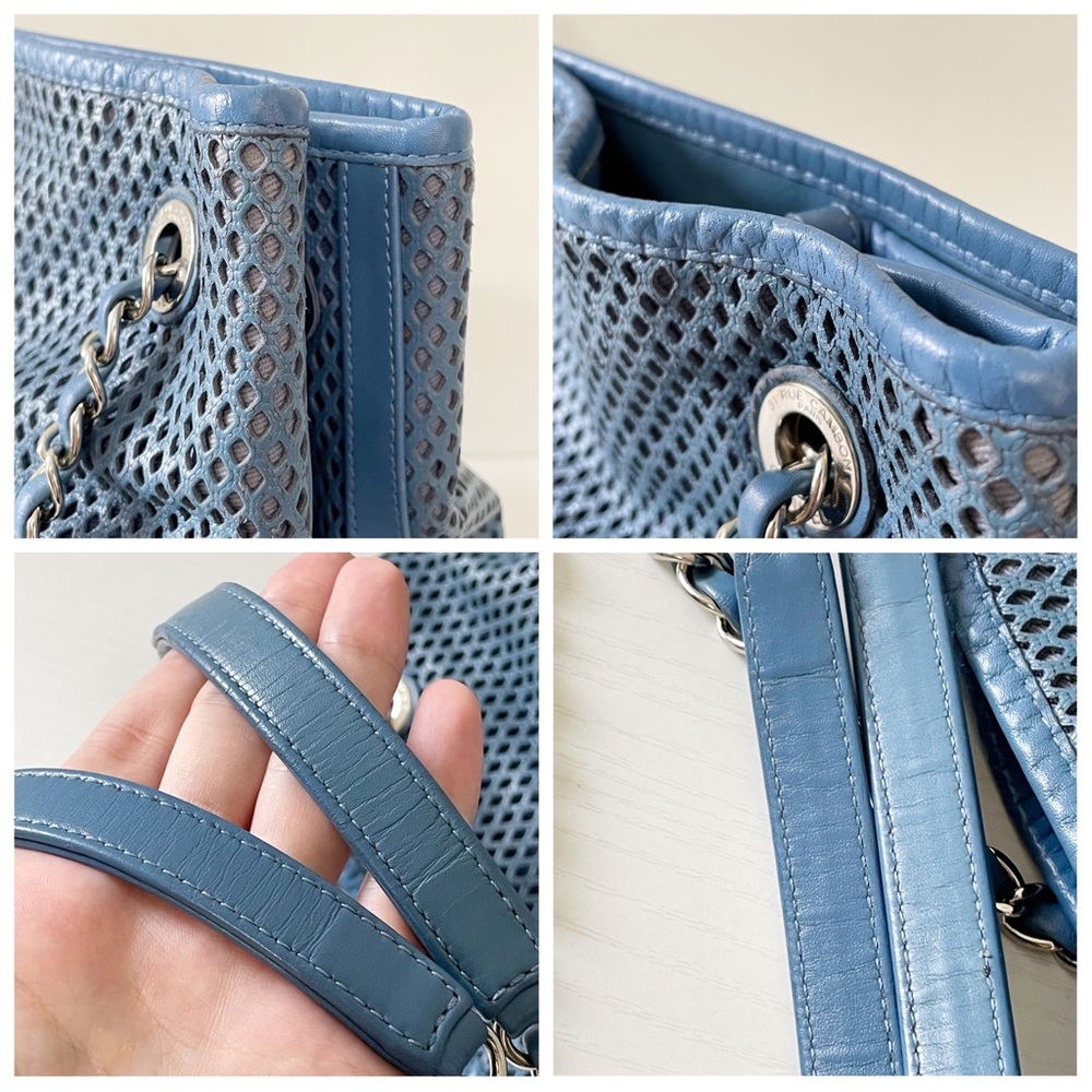 Chanel blue perforated and quilted leather Up In The Air shoulder tote bag - Picture 4 of 13